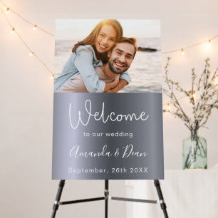 Silver photo script wedding welcome sign