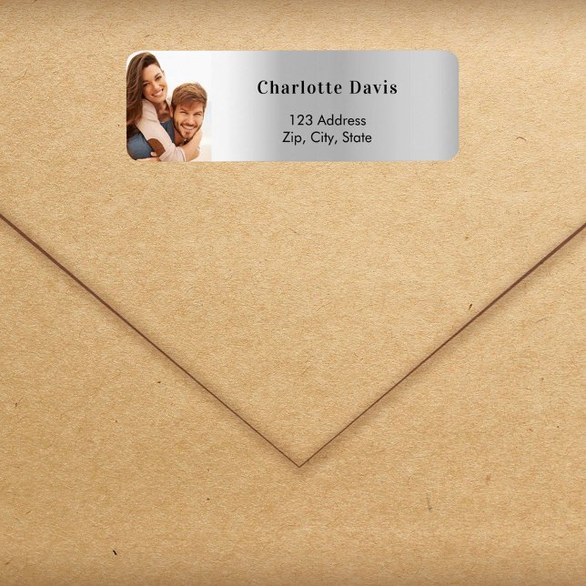 Silver photo wedding return address  label (Creator Uploaded)