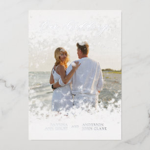 Silver Photo Whimsical Our Wedding Script Real Foil Invitation