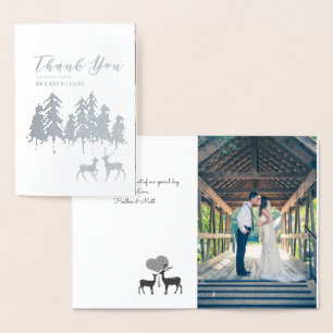Silver Pine Deer Winter Wedding Photo Thank You Foil Card