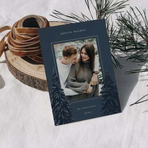 Silver Pine  Elegant Christmas Photo Foil Holiday Card