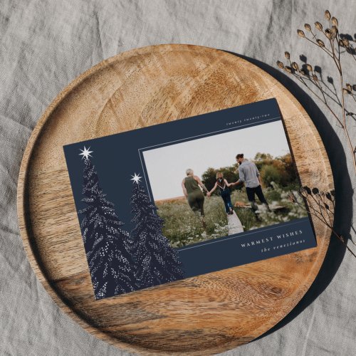 Silver Pine  Elegant Christmas Photo Foil Holiday Card