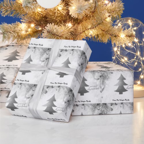  Silver Pine TreeBalls  Merry Christmas   Wrapping Paper