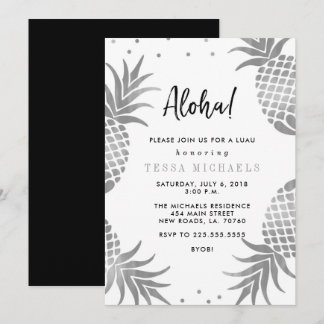 Silver Pineapple Luau Party Invitations