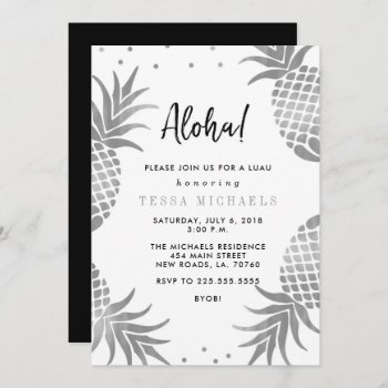 Silver Pineapple Luau Party Invitations by fancypaperie at Zazzle