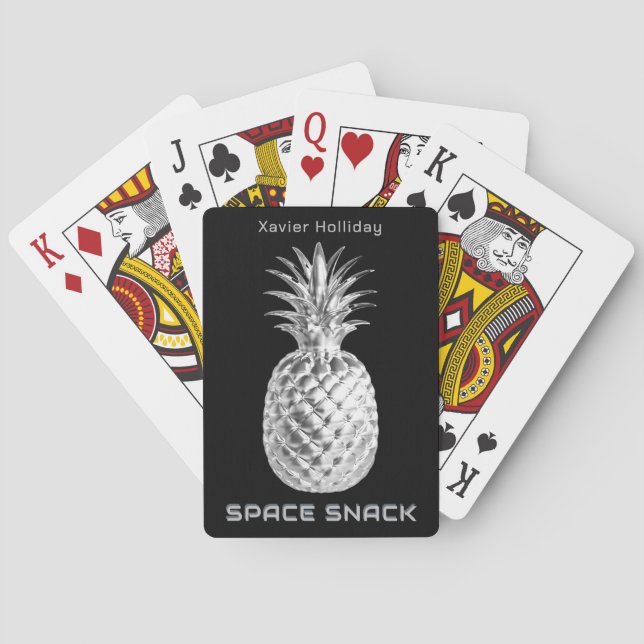 Silver Pineapple Space Snack Fruit Personalized Poker Cards (Back)