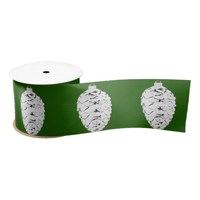Silver Pinecone Green Ribbon (Spool)