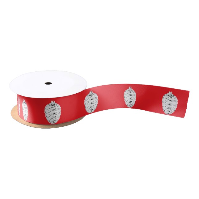 Silver Pinecone Red Ribbon (Spool)