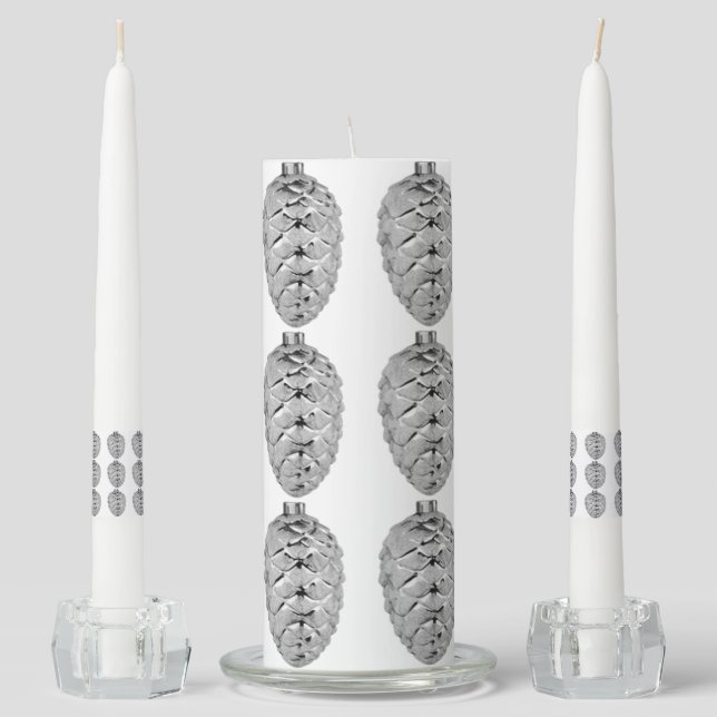Silver Pinecones Unity Candle (Front)