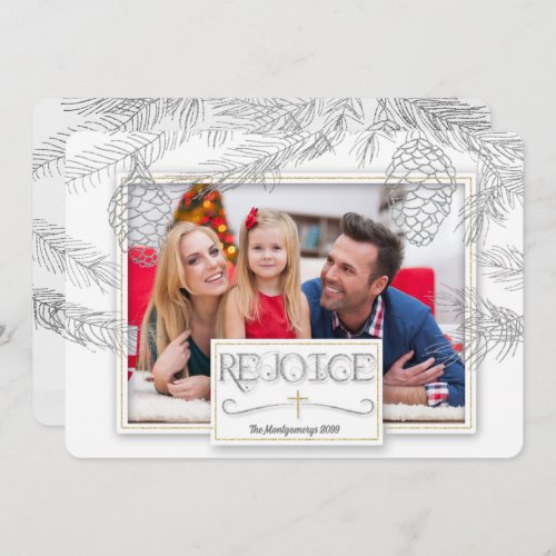 Silver Pines Rejoice Christian Cross Photo Holiday Card