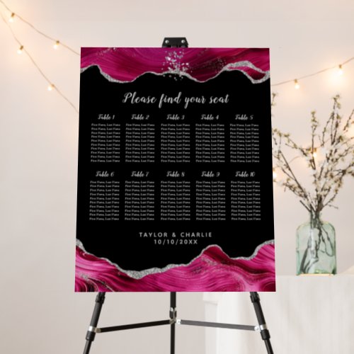 Silver Pink Agate Wedding 10 Table Seating Chart Foam Board