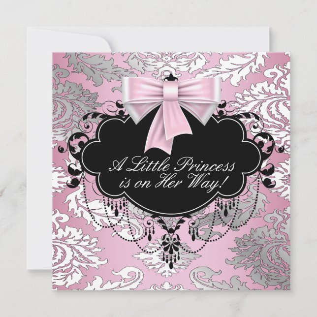 Silver Pink and Black Princess Baby Girl Shower Invitation (Front)