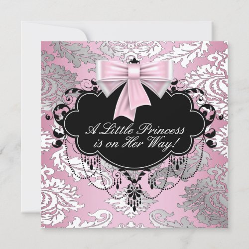 Silver Pink and Black Princess Baby Girl Shower Invitation