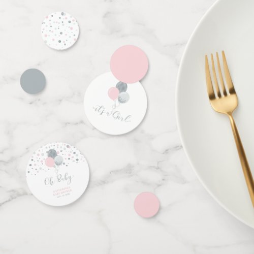 Silver  Pink Balloons Girl Baby Shower Confetti