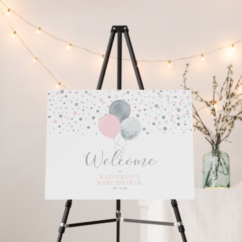 Silver & Pink Balloons Modern Baby Shower Welcome Foam Board