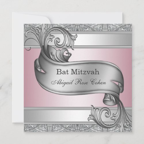 Silver Pink Bat Mitzvah Announcement