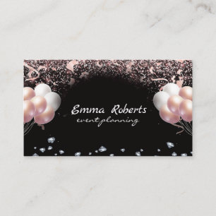 Silver Pink Black Balloons Modern Event Planning Business Card