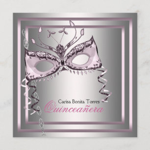 Silver Pink Black Masquerade Party Invitation