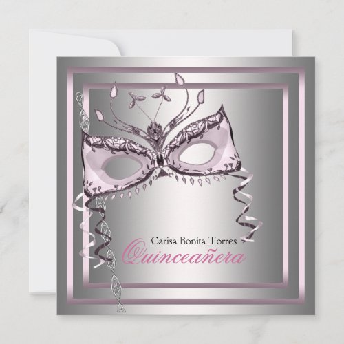 Silver Pink Black Masquerade Party Personalized Invitations