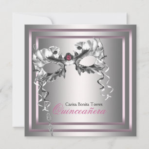 Silver Pink Black Masquerade Party Invitation