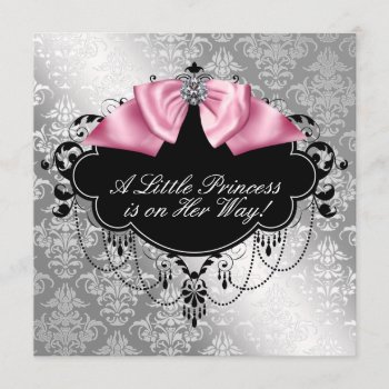 Silver Pink Black Princess Baby Girl Shower Invitation by BabyCentral at Zazzle
