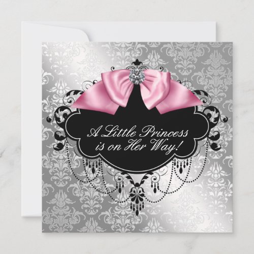 Silver Pink Black Princess Baby Girl Shower Invitation