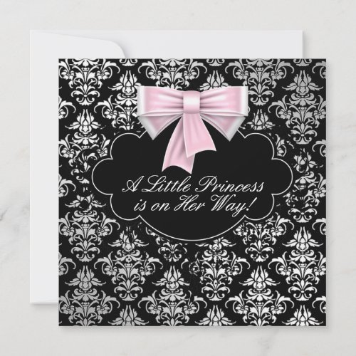 Silver Pink Black Princess Baby Girl Shower Invitation