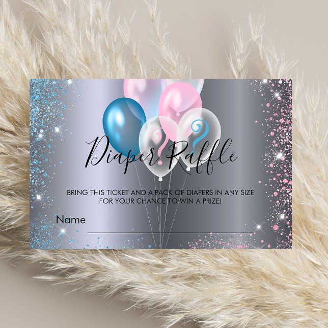 Silver pink blue balloon baby shower diaper raffle enclosure card (Creator Uploaded)