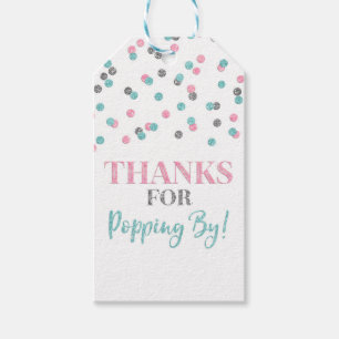 Silver Pink Blue Confetti Thanks for Popping by Gift Tags