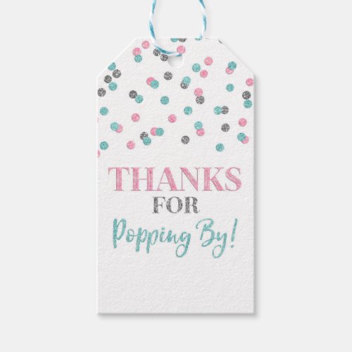 Silver Pink Blue Confetti Thanks for Popping by Gift Tags