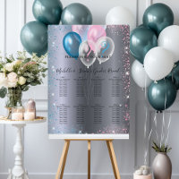 Silver pink blue gender reveal party seating chart