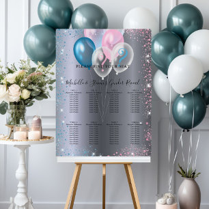 Silver pink blue gender reveal party seating chart foam board