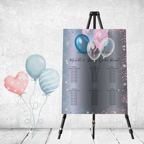 Silver pink blue gender reveal party seating chart foam board