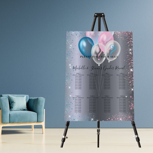 Silver pink blue gender reveal party seating chart foam board