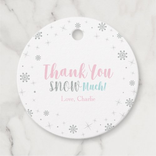 Silver Pink  Blue Winter Onederland Thank you Favor Tags