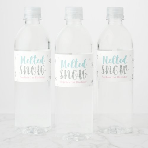 Silver Pink  Blue Winter Wonderland Birthday Water Bottle Label