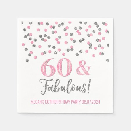 Silver Pink Confetti 60 & Fabulous Napkins
