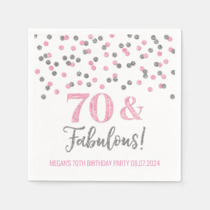 Silver Pink Confetti 70 & Fabulous Napkins