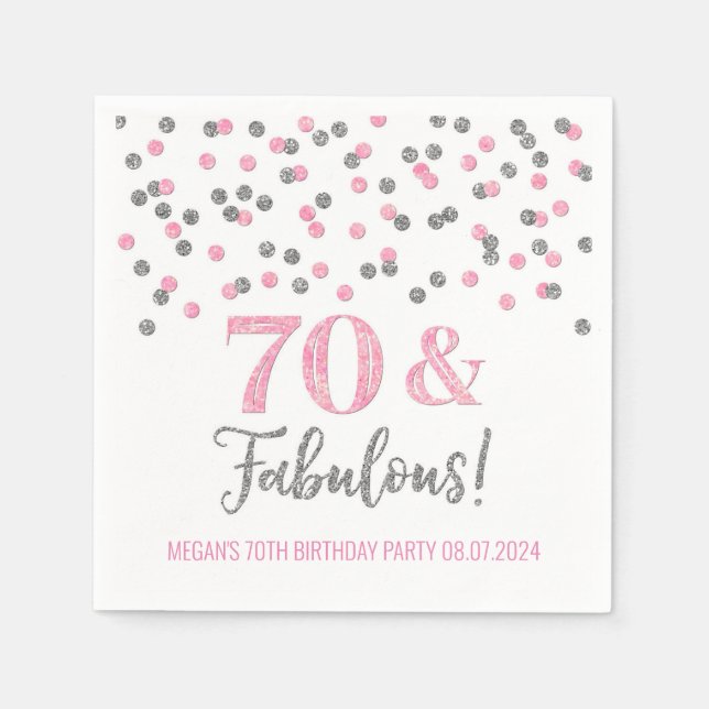 Silver Pink Confetti 70 & Fabulous Napkins (Front)