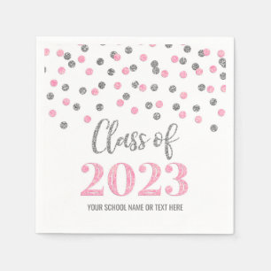 Silver Pink Confetti Class of 2023  Napkins