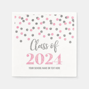 Silver Pink Confetti Class of 2024 Napkins