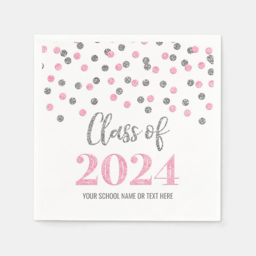 Silver Pink Confetti Class of 2024  Napkins