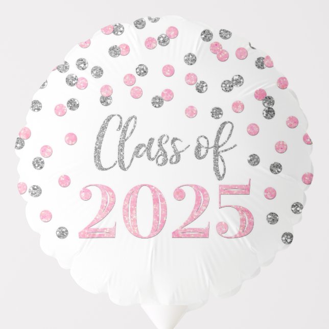 Silver Pink Confetti Class of 2025 Graduation Balloon (Front)