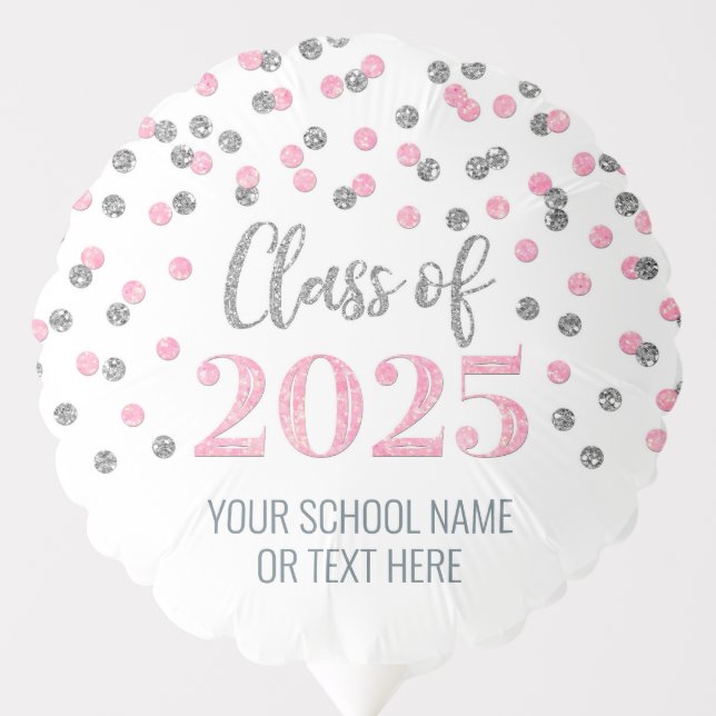 Silver Pink Confetti Class of 2025 Graduation Balloon (Front)
