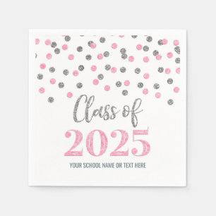 Silver Pink Confetti Class of 2025 Napkins