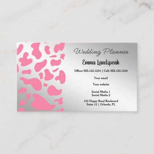 Silver  Pink Cow Print Business Card