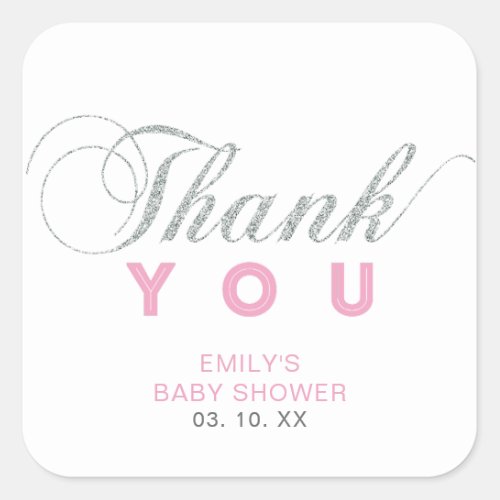 Silver  Pink  Custom Party Thank You Sticker