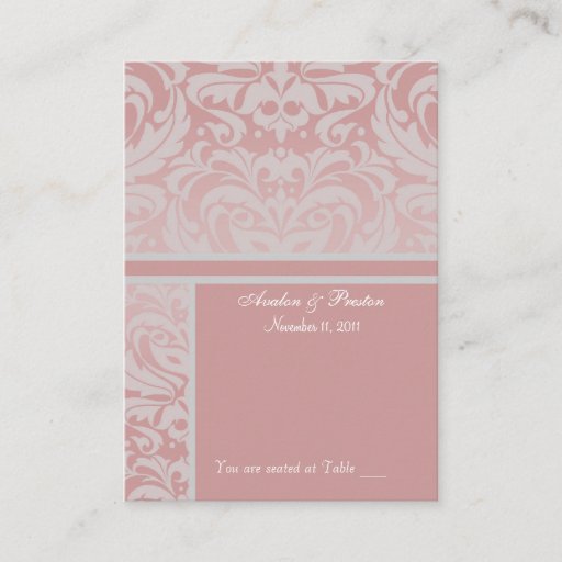 Customizable Silver & Pink Damask Table Placecard Business Card