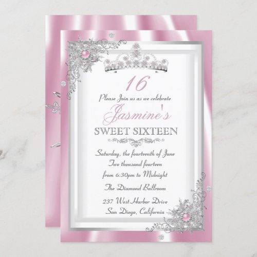 Silver Pink Diamond Snowflake Tiara Sweet 16 Invitation