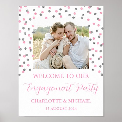 Silver Pink Engagement Party 85x11 Photo Poster
